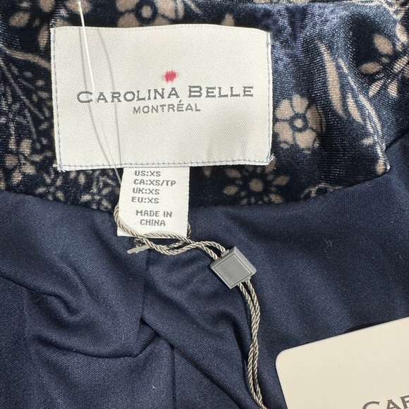 Navy blue beige floral print CAROLINA BELLE long sleeve blazer jacket XS - Picture 6 of 16